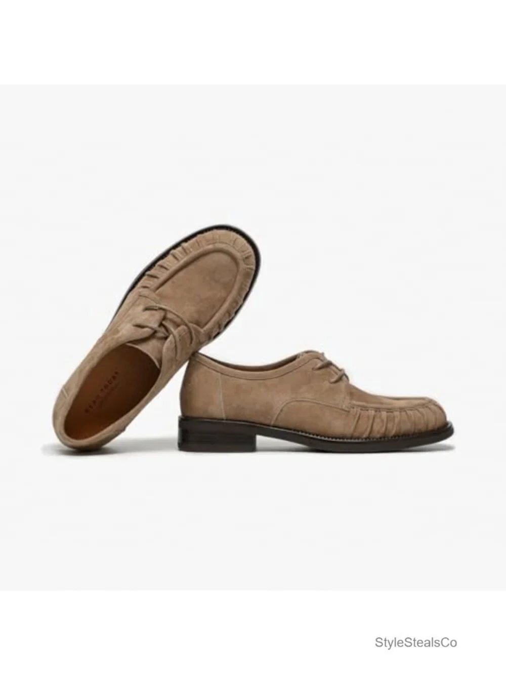 Lambskin Suede Lace Up Loafers Women Casual Office Shoes